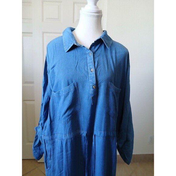 Song Of Style Chambray Tunic Dress Size 2X Belted Roll Tab Sleeve Knee Length - Picture 10 of 16